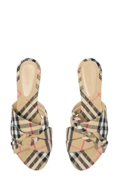 Burberry Beige Check Cabana Slides In Gold
