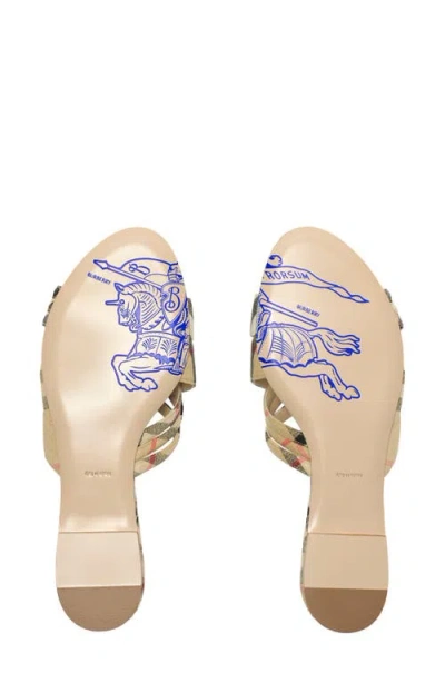 Burberry Beige Check Cabana Slides In Gold