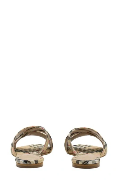 Burberry Beige Check Cabana Slides In Gold