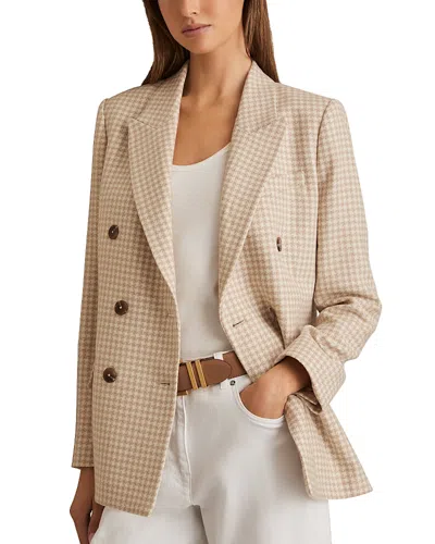Reiss Neutral Check Bella Double Breasted Check Blazer With Wool