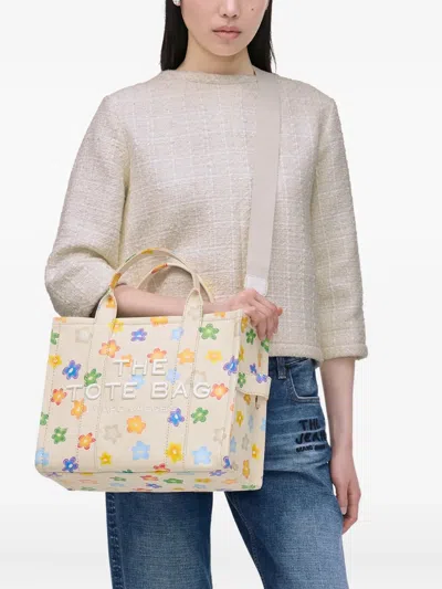 Marc Jacobs The Wild Daisy Canvas Medium Tote Bag In White