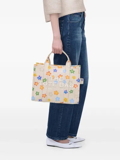 Marc Jacobs The Wild Daisy Canvas Medium Tote Bag In White
