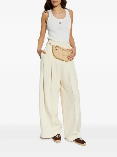 Tory Burch White Sleeveless Top With Round Neck And Logo Embroidery On The Front In Cotton Woman