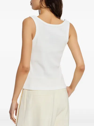 Tory Burch White Sleeveless Top With Round Neck And Logo Embroidery On The Front In Cotton Woman
