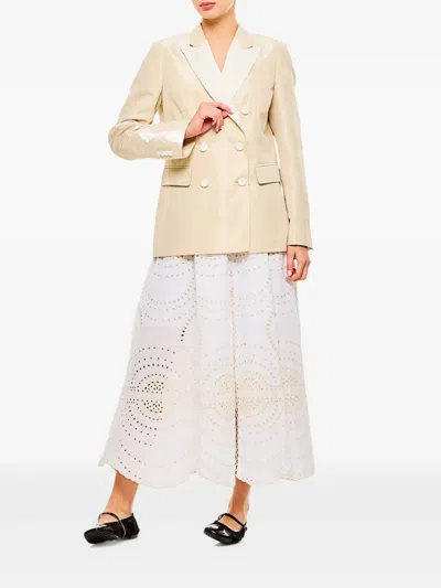 Alberto Biani Beige Double-breasted Jacket With Flap Pockets And Shiny Finish In Neutral