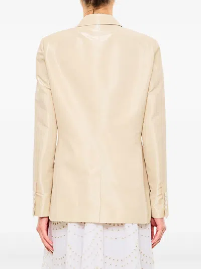Alberto Biani Beige Double-breasted Jacket With Flap Pockets And Shiny Finish In Neutral