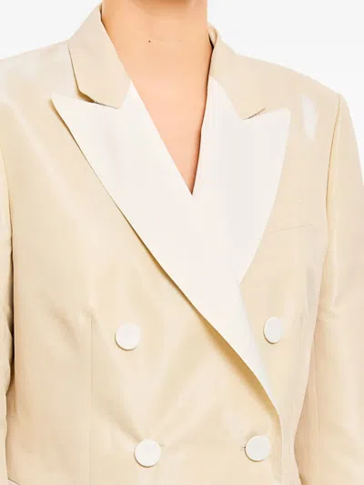 Alberto Biani Beige Double-breasted Jacket With Flap Pockets And Shiny Finish In Neutral