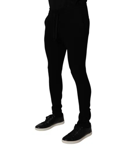 Dolce & Gabbana Black Cotton Stretch Jogger Sweatmen's Men's Pants In Black