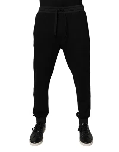 Dolce & Gabbana Black Cotton Stretch Jogger Sweatmen's Men's Pants In Black