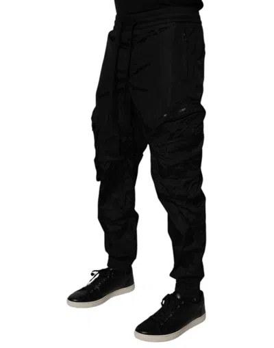 Dolce & Gabbana Black Nylon Cargo Jogger Men Sweatmen's Men's Pants In Black