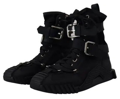 Pre-owned Dolce & Gabbana Black Nylon High Top Sorrento Sneakers Women's Shoes ()