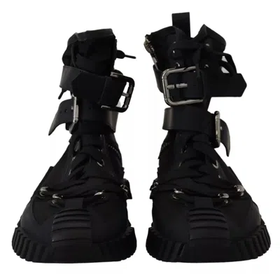 Pre-owned Dolce & Gabbana Black Nylon High Top Sorrento Sneakers Women's Shoes ()