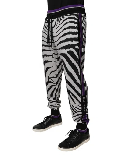 Dolce & Gabbana Black White Zebra Men Jogger Sweatmen's Men's Pants