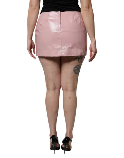 Pre-owned Dolce & Gabbana Glossy Pink Cotton High Waist Mini Women's Skirt