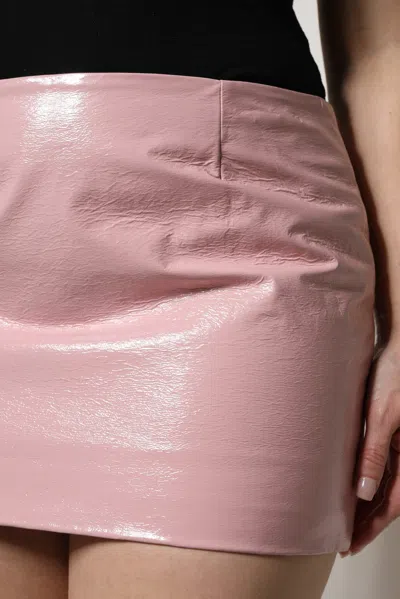 Pre-owned Dolce & Gabbana Glossy Pink Cotton High Waist Mini Women's Skirt