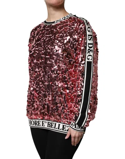 Dolce & Gabbana Pink Dg Queen Sequin Pullover Sweater In Pink