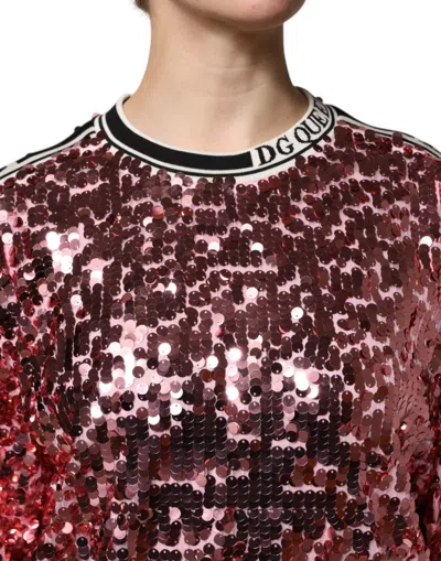 Dolce & Gabbana Pink Dg Queen Sequin Pullover Sweater In Pink