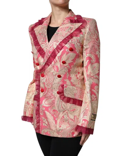 Dolce & Gabbana Pink Gold Jacquard Nylon Coat Blazer Jacket In Purple