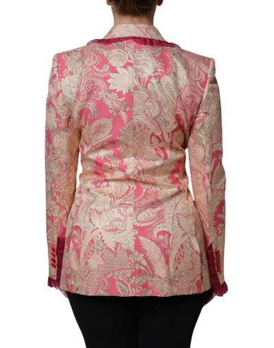 Dolce & Gabbana Pink Gold Jacquard Nylon Coat Blazer Jacket In Purple