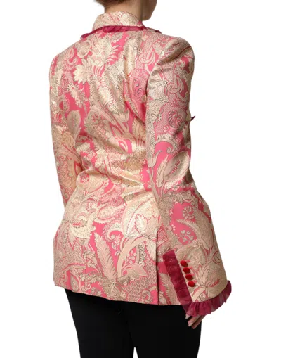 Dolce & Gabbana Pink Gold Jacquard Nylon Coat Blazer Jacket In Purple
