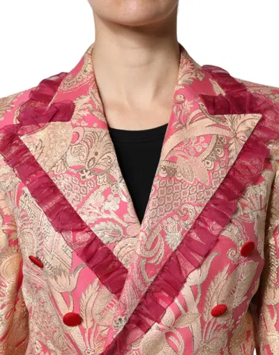 Dolce & Gabbana Pink Gold Jacquard Nylon Coat Blazer Jacket In Purple