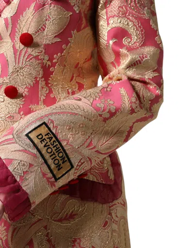 Dolce & Gabbana Pink Gold Jacquard Nylon Coat Blazer Jacket In Purple