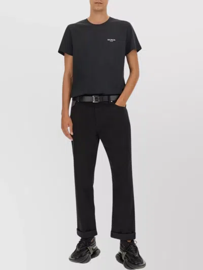 Balmain Rolled Cuffs Denim Jeans In Black