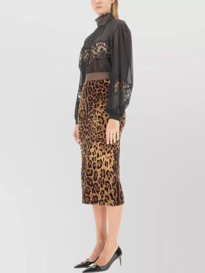 Dolce & Gabbana Georgette Lace-trimmed Turtleneck Blouse In Black