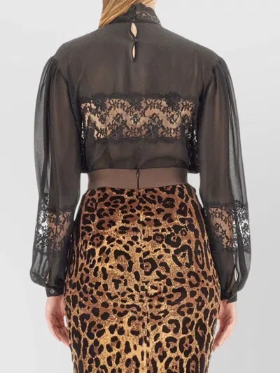 Dolce & Gabbana Georgette Lace-trimmed Turtleneck Blouse In Black