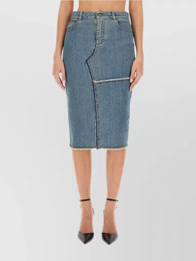 Tom Ford Patchwork High-waisted Slim Fit Skirt In Blue
