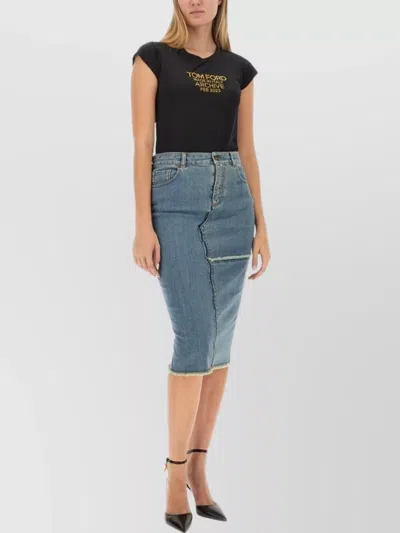 Tom Ford Patchwork High-waisted Slim Fit Skirt In Blue