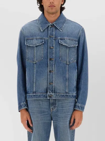 Fendi Buttoned Cotton Denim Jacket In Blue