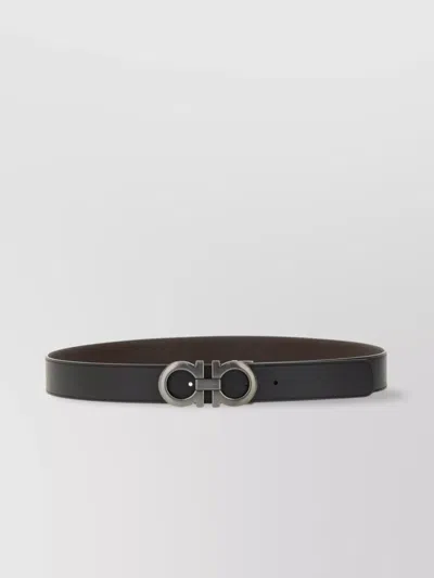 Ferragamo Reversible Belt Adjustable Length Smooth Finish Metal Buckle In Black