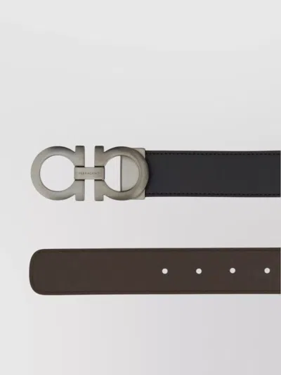 Ferragamo Reversible Belt Adjustable Length Smooth Finish Metal Buckle In Black