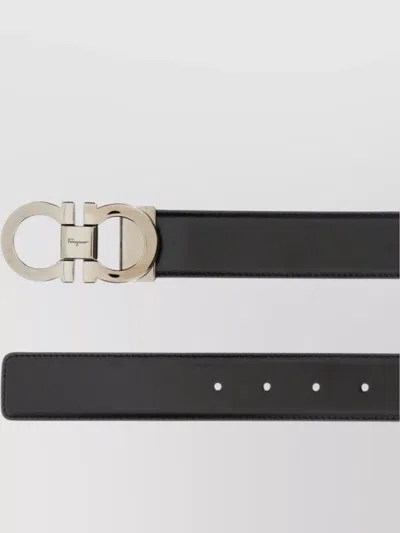 Ferragamo Reversible Belt Adjustable Length Smooth Finish Metal Buckle In Black
