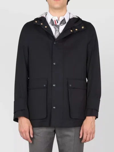 Thom Browne Blue Solid Hood Jacket