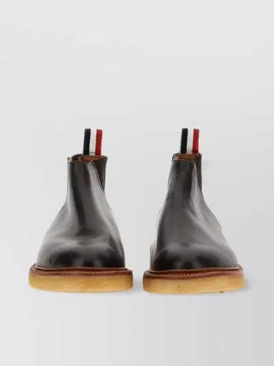 Thom Browne Pull Tab Leather Chelsea Boot In Black