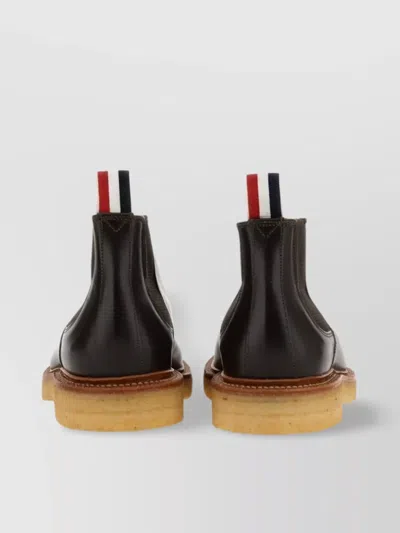 Thom Browne Pull Tab Leather Chelsea Boot In Black