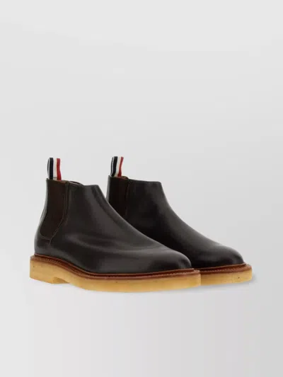 Thom Browne Pull Tab Leather Chelsea Boot In Black
