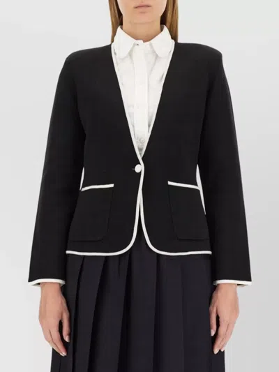 Thom Browne Single-breasted Collarless Jacket In Black