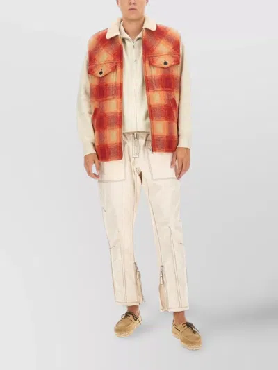 Isabel Marant Plaid Shearling Collar Jacket In Orange