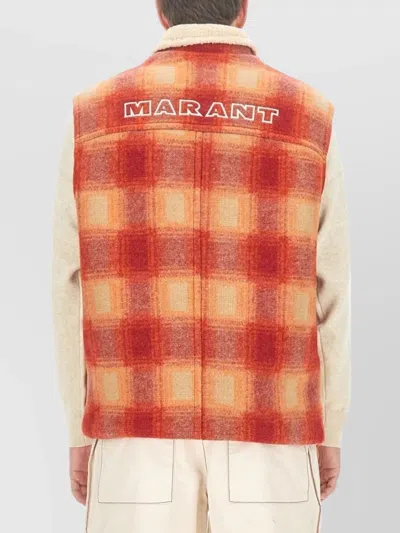 Isabel Marant Plaid Shearling Collar Jacket In Orange