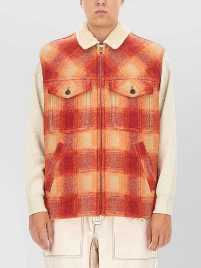 Isabel Marant Plaid Shearling Collar Jacket In Orange