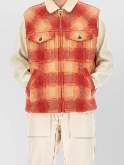 Isabel Marant Plaid Shearling Collar Jacket In Orange