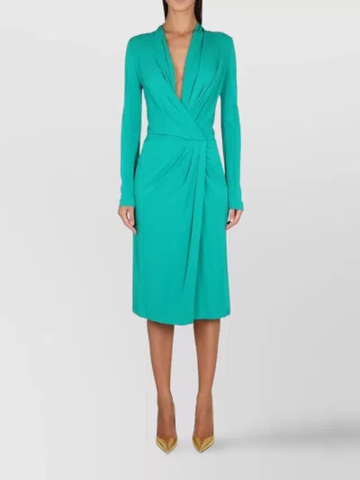 Alberta Ferretti Twisted-front Long-sleeved Midi Dress