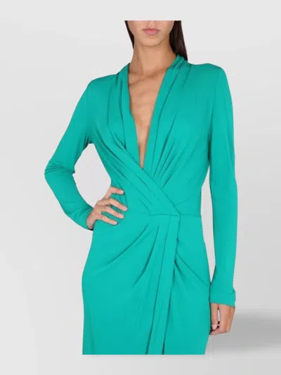 Alberta Ferretti Twisted-front Long-sleeved Midi Dress