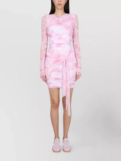 Msgm Sheer Sleeve Mini Dress Tie-dye Pattern In Pink