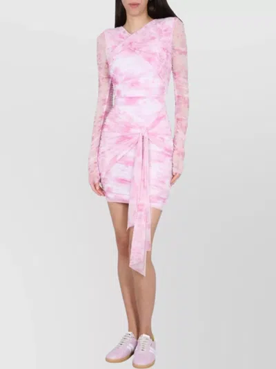 Msgm Sheer Sleeve Mini Dress Tie-dye Pattern In Pink