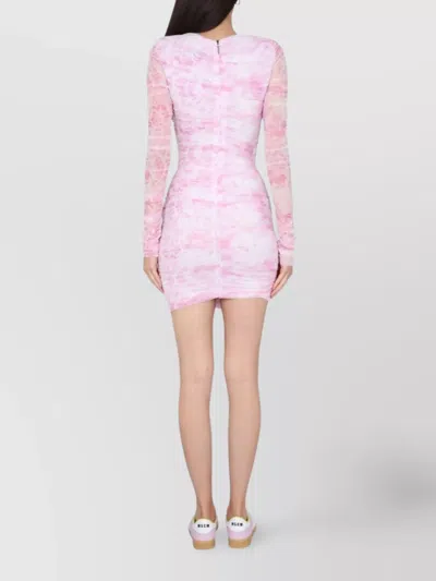 Msgm Sheer Sleeve Mini Dress Tie-dye Pattern In Pink