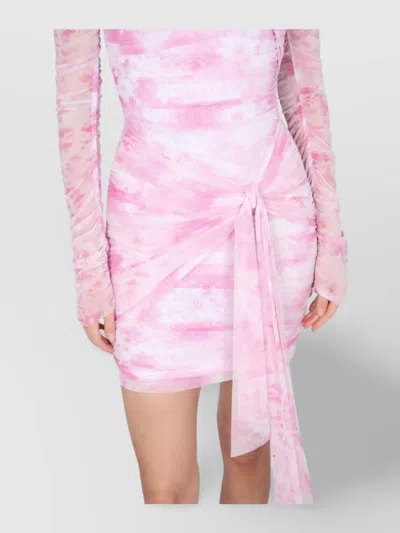 Msgm Sheer Sleeve Mini Dress Tie-dye Pattern In Pink